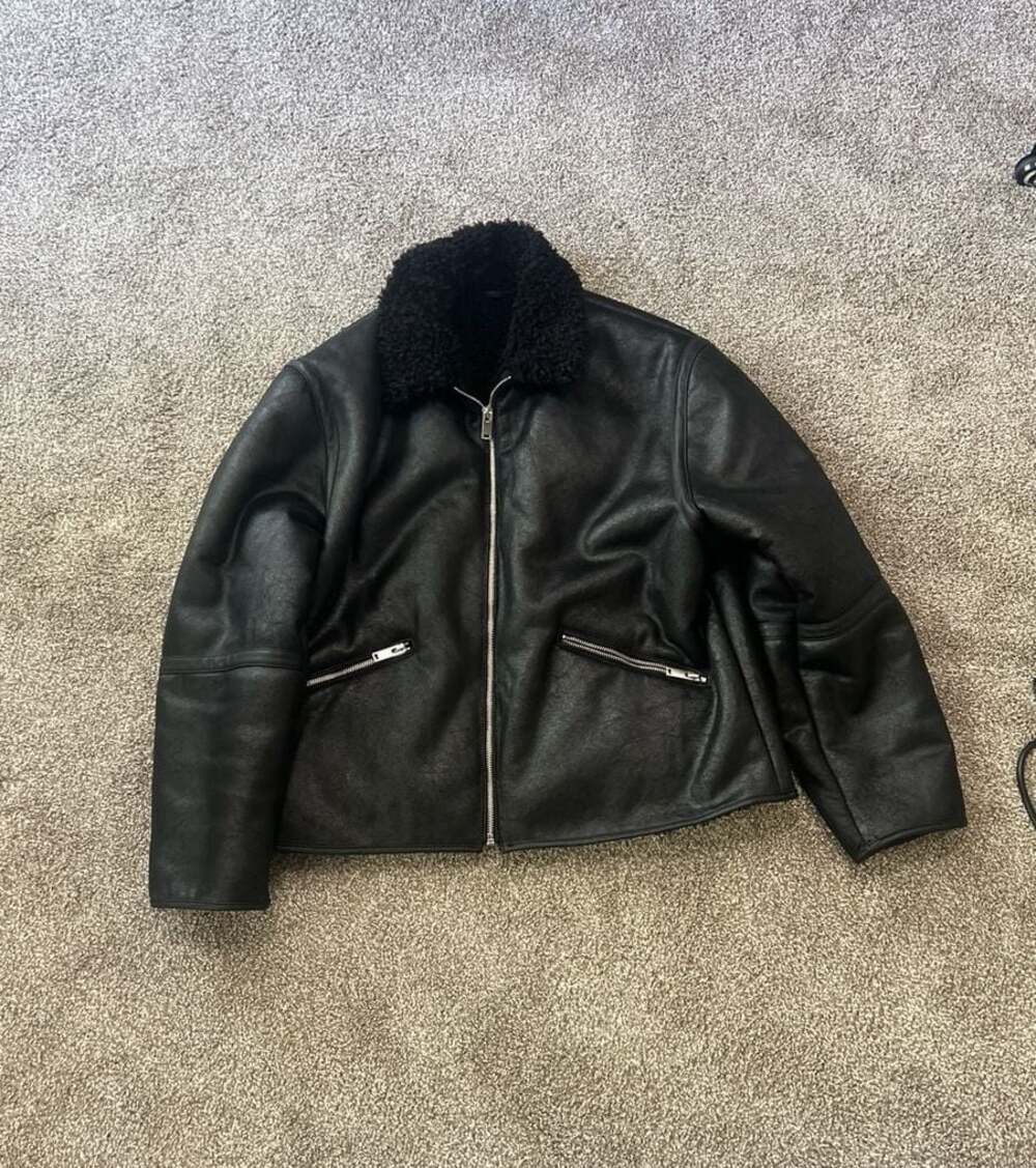 H&M Faux Shearling Lined Aviator Jacket in Black